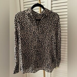 MNG Leopard Print Button-Front Blouse in Tan and Black Size M